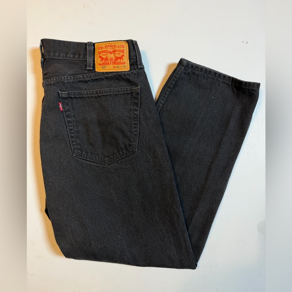 Levi's 505 Straight Leg Jeans Mens 38x30 Black Dark Wash Denim Regular Fit